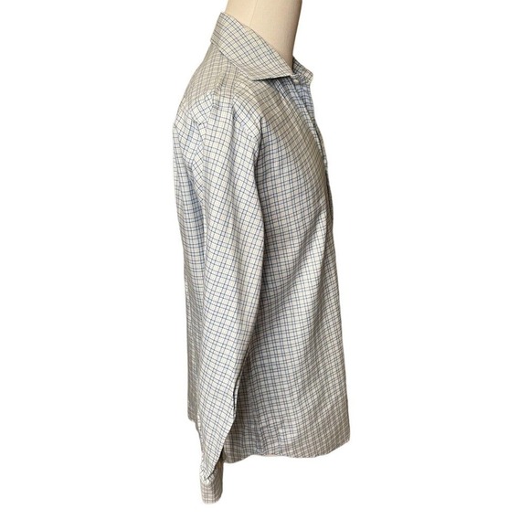 Peter Millar Nanoluxe Easycare Blue/White Plaid Button Up Shirt Men’s 16.5 Long - Picture 6 of 7